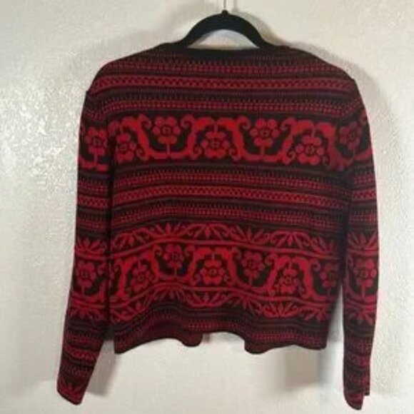 Lennie Nina Leonard Red & Black Cardigan Look Sweater Built In Shell Size Sm P - Picture 5 of 7